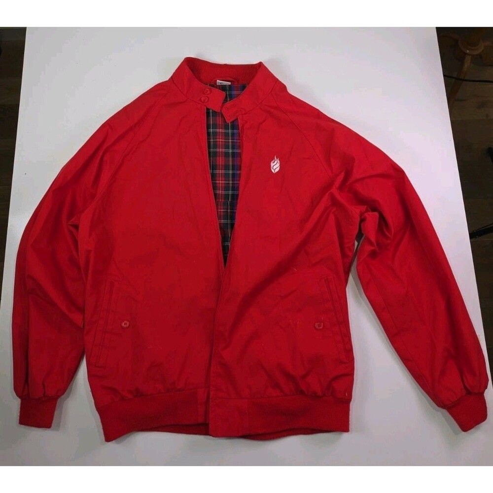 Vintage 80's Izod Lacoste Jacket Men's Red Harrington Plaid Lining L